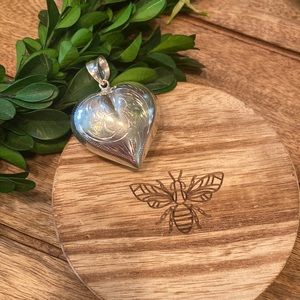 925 Sterling Silver Large Oversized Etched Puffy Heart Pendant